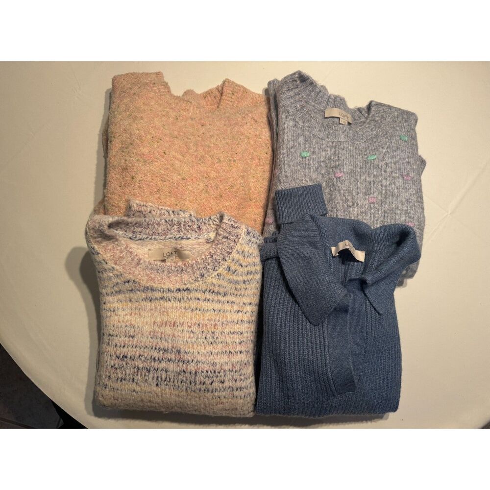 LOFT Sweater Bundle Lot of 4 Cozy Winter Knit Pullovers Polo Collar Bobble Dots